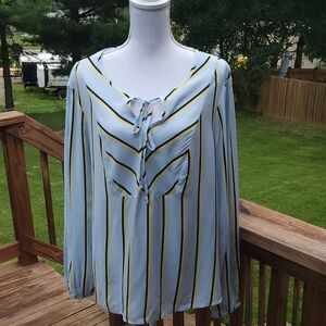 Candie's blue yellow striped long sleeve blouse XXL